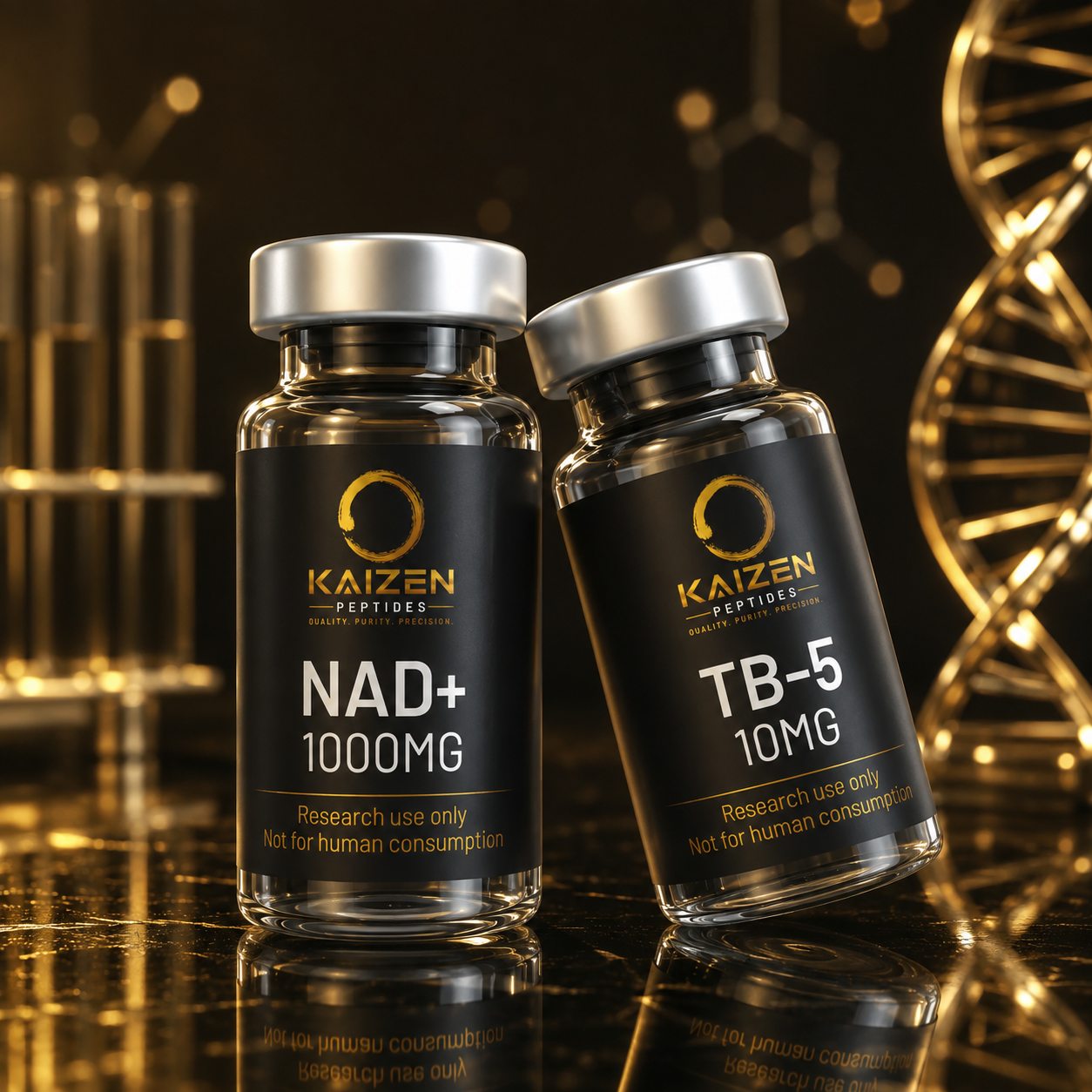 Kaizen Peptides vials in a laboratory setting